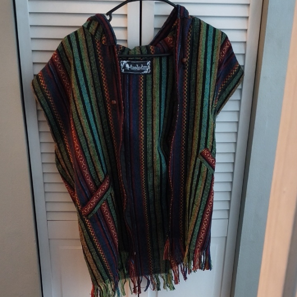 Multicolor Striped Hooded Poncho